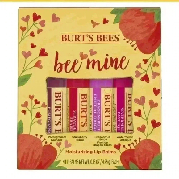 Burt’s Bees Bee Mine Lip Balm Valentine Gift Set spring summer must have 4 pack - Picture 1 of 5